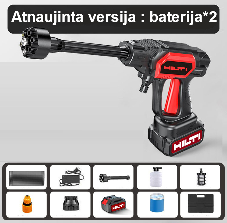 【Atnaujinta HILTI aukšto slėgio valymo pistoleto versija】 16. 00 W didelės galios / 48 V baterija / vandens purškimo diapazonas 0–30 m / iki 10 valandų naudojimo po įkrovimo / valymo rinkinio / ličio akumuliatoriaus*2