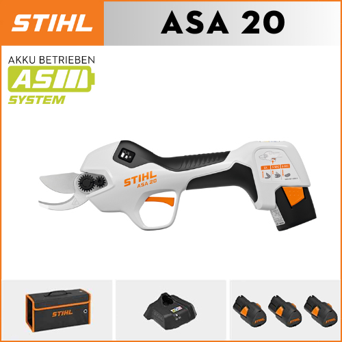 STIHL ASA20*1, ličio baterija*3, laikymo dėžutė*1, pjovimo galvutė*1, įkroviklis*1